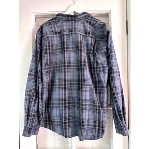 Eddie Bauer Mens Flannel Plaid Button Up Shirt Sz L Blue Plaid Outdoor Campfire - Picture 8 of 9